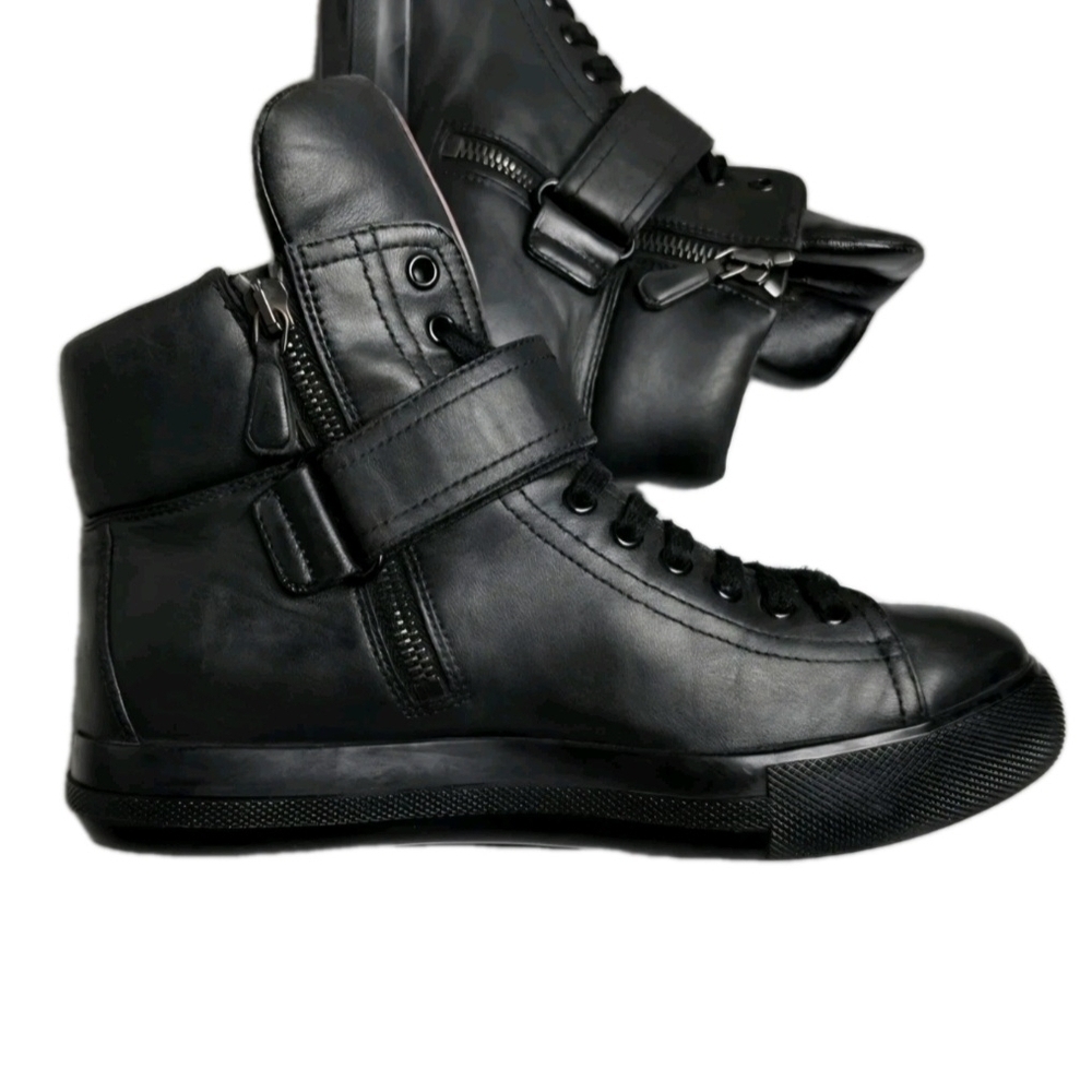 Prada Miu Miu 00s Womens Leather Y2K HiTop Boot Sneakers EU 39.5 US Sz 8.5 (EUC) - Picture 4 of 12